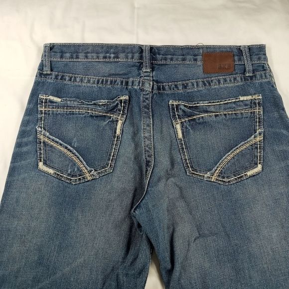 BKE Denim Tyler straight leg men's 33L cuffed 5 pocket distressed whiskered - Picture 8 of 11